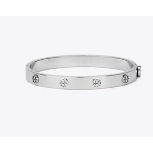 Tory Burch Miller Stud Hinge Bangle Bracelet Silver Size Medium